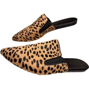 Jenni Kayne Leopard Print‎ Calf Hair Pointed Toe Mules Women Sz 38 Quiet Luxury